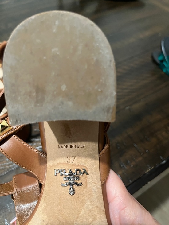 Prada Tan Leather Studded Slingback Sandals with Amber Beads - Picture 5 of 5